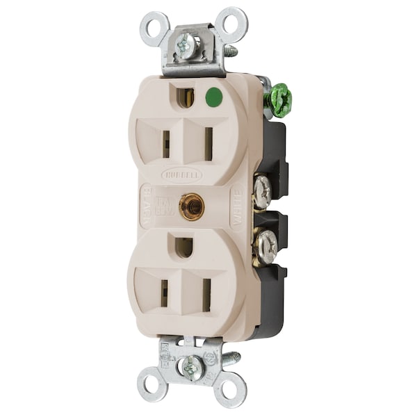 Straight Blade Receptacle, 5-15R, 15 A, 125V AC, 2 Pole, 3 Wire, Flush Mount, Grounded